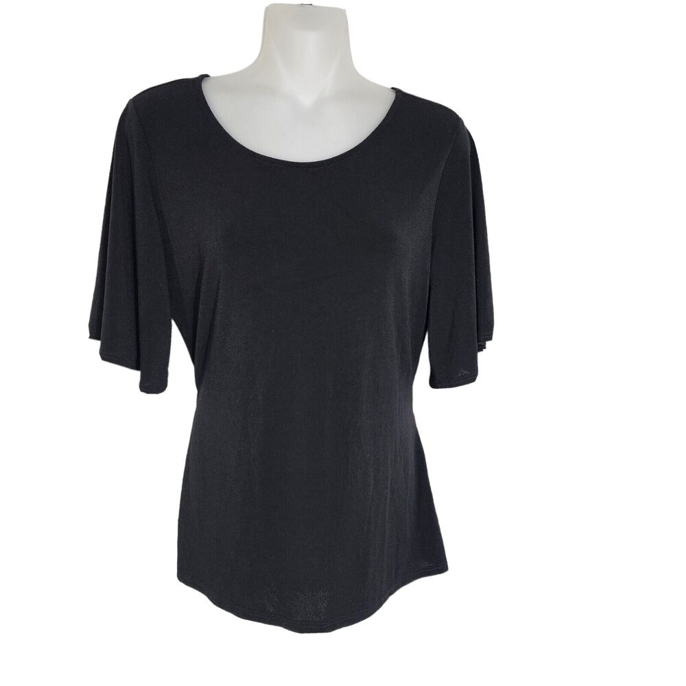Green Envelope LA Women’s Top Size Medium Black Short Sleeves Tie Back Keyhole